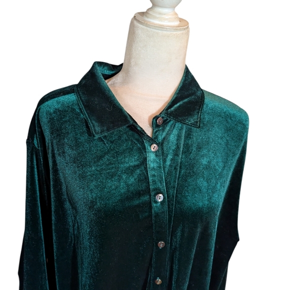 New Emerald Green Velvet Tunic Top Long Sleeves Button Up NWOT Sz 3X - Picture 2 of 10